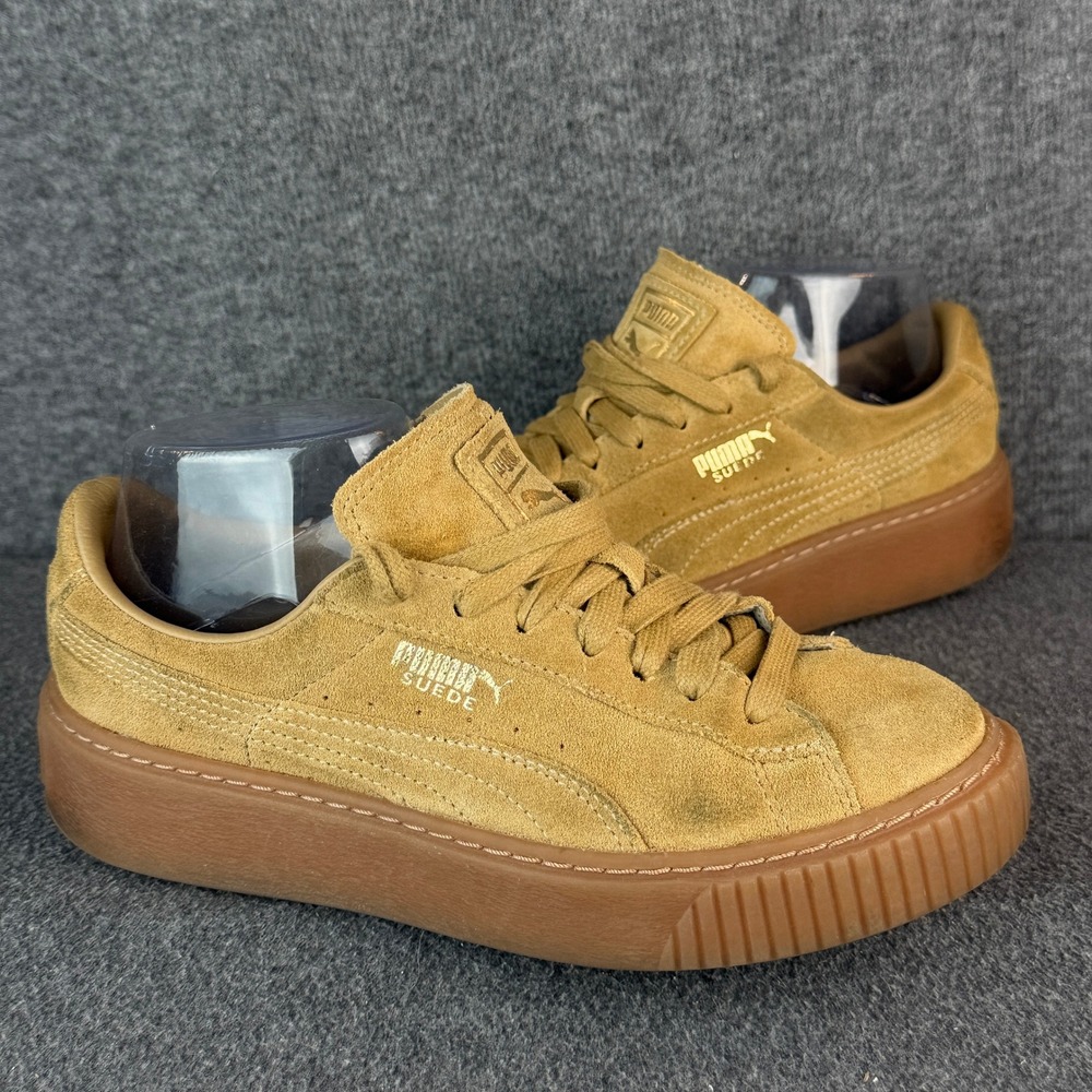 Puma Suede Platform Sneakers Women 6.5 Tan Tan Suede Platform Gum Sole